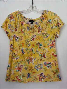 Chaps Yellow Floral Short Sleeve Peasant Top size M
